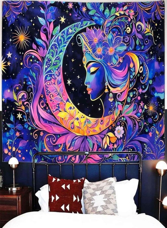 TUGCAY Blacklight Moon and Star Tapestry, UV Reactive Mandala Sun Tapestry Starry Night Tapestries Wall Hanging for Bedroom Dorm Decor(51.2 x 59.1 Inches) - Image 4